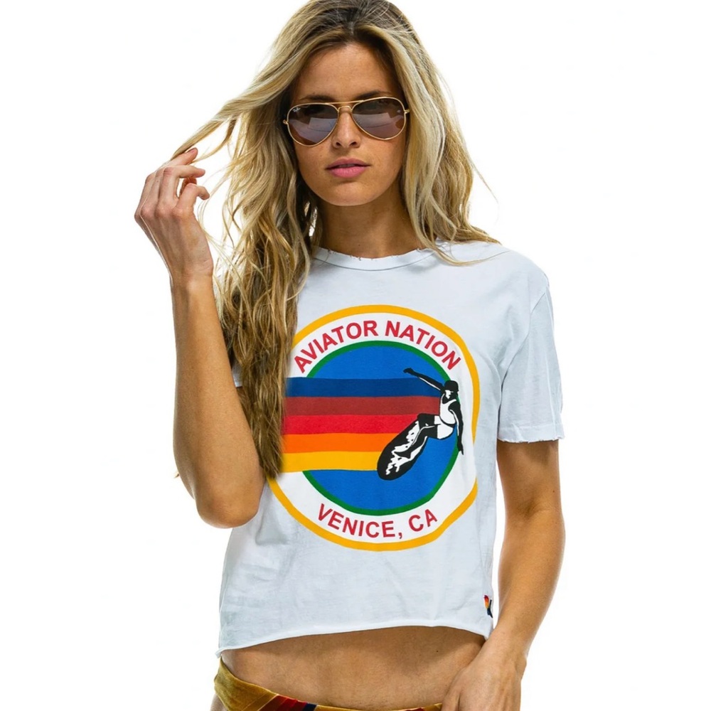 Aviator Nation White Tee with Rainbow Graphic NWOT
(Manhattan Beach)